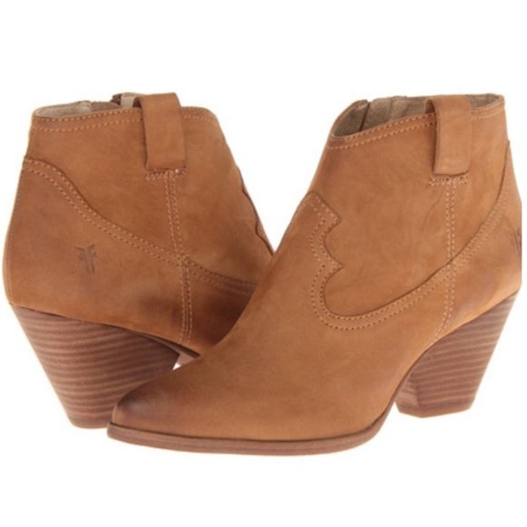 NIB Frye Reina Suede Heel Bootie Cognac camel Brown 10 - Picture 1 of 15